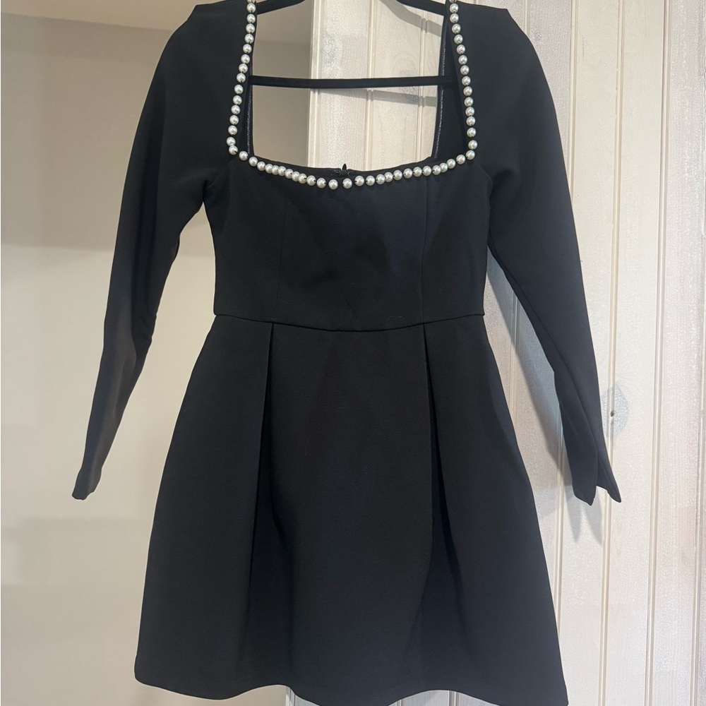 Odd Muse London Black Pearl Trim Long Sleeve Mini Dress | NWT